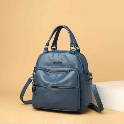 LeatherLuxe Backpack Blue